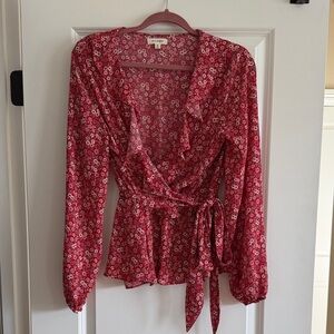 Floral Red Wrap Top